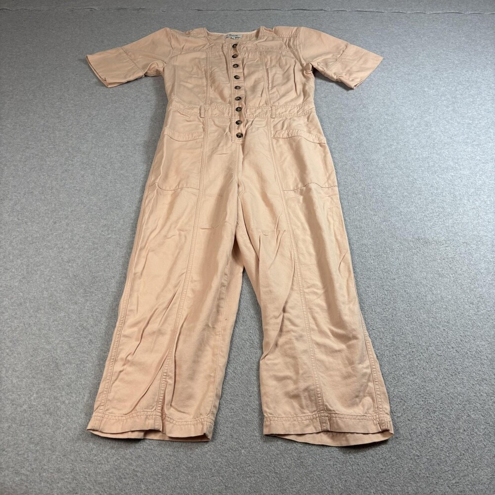 Madewell Jumpsuit Womens 2 Pink Boiler Suit Button Front Utility Wide Leg Baggy